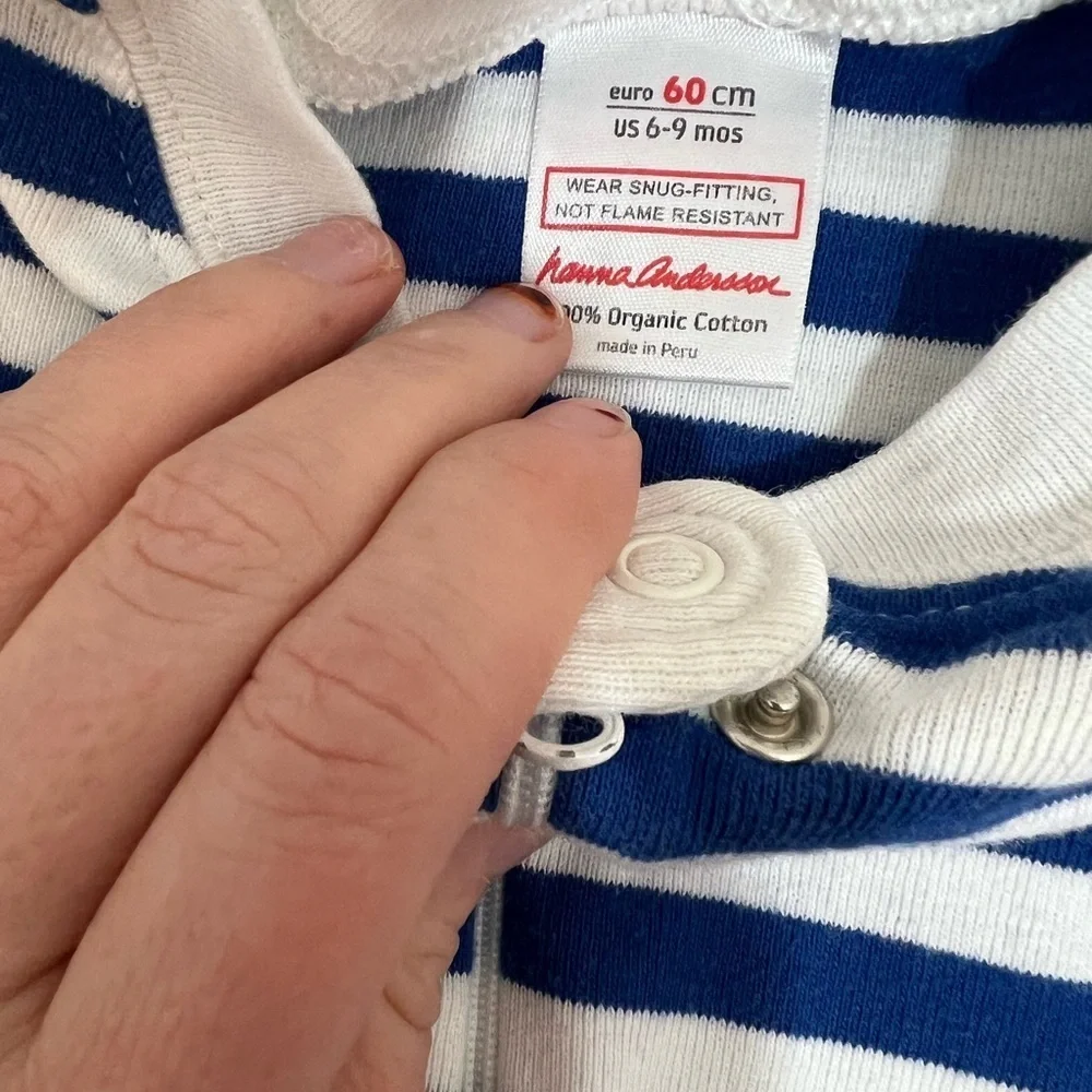 Hanna Andersson Blue and White Striped Kids One Piece pajamas 6-9 months